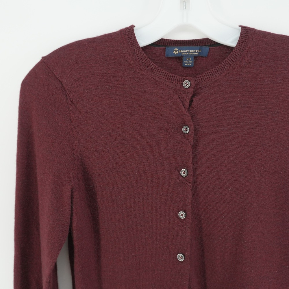 Brooks Brothers Cardigan Women XS Burgundy Extra Fine 100% Merino Wool Button